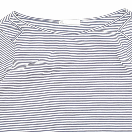 BHS Womens Blue Striped Cotton Basic Blouse Size 16 Boat Neck