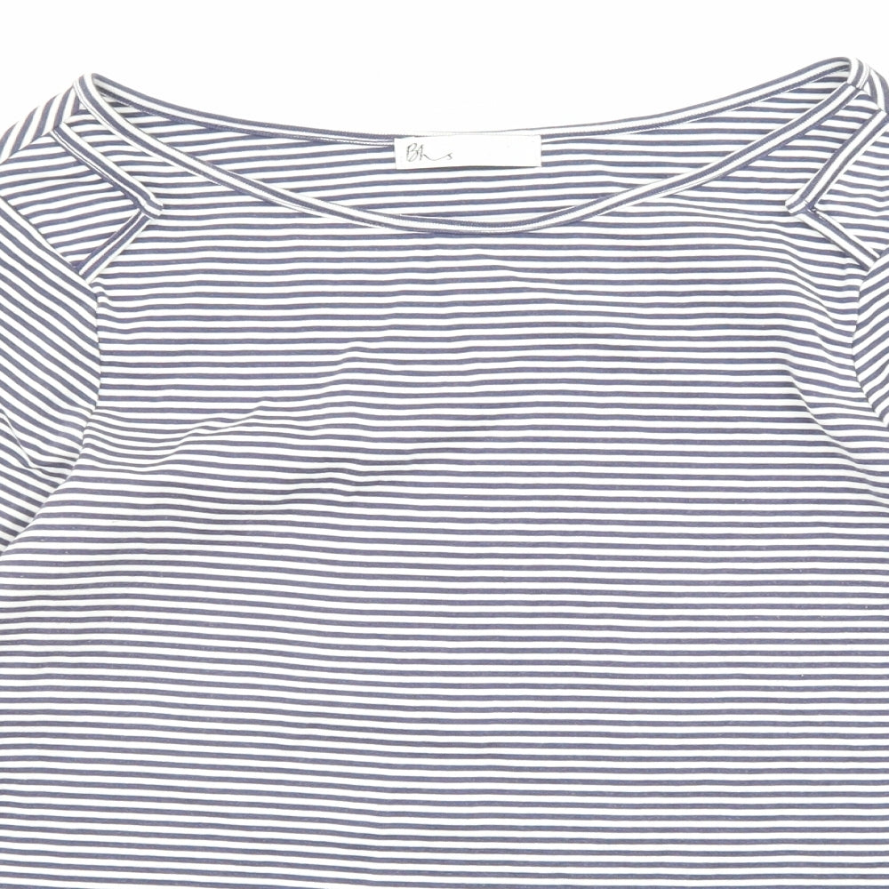 BHS Womens Blue Striped Cotton Basic Blouse Size 16 Boat Neck