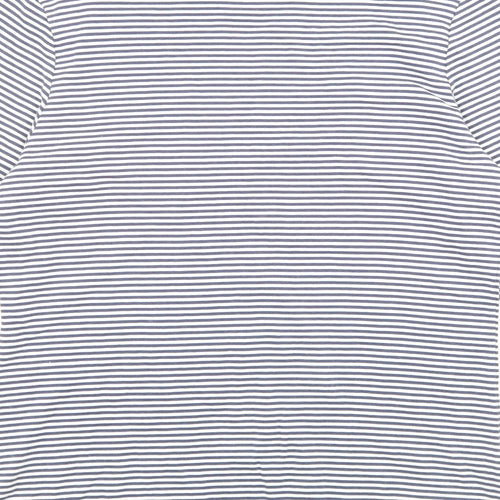 BHS Womens Blue Striped Cotton Basic Blouse Size 16 Boat Neck