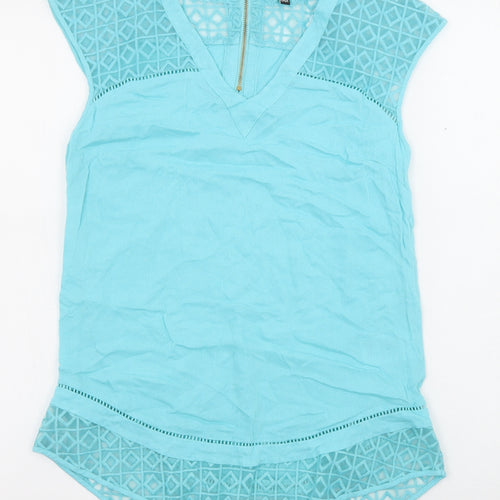 Warehouse Womens Blue Viscose Basic Blouse Size 10 V-Neck