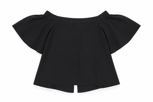 Front view of River Island women’s black polyester basic blouse, size UK 12, square neck