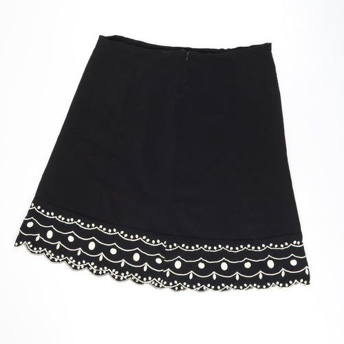 David Emanuel Womens Black Geometric Polyester Flare Skirt Size 18 Zip - Embroidery