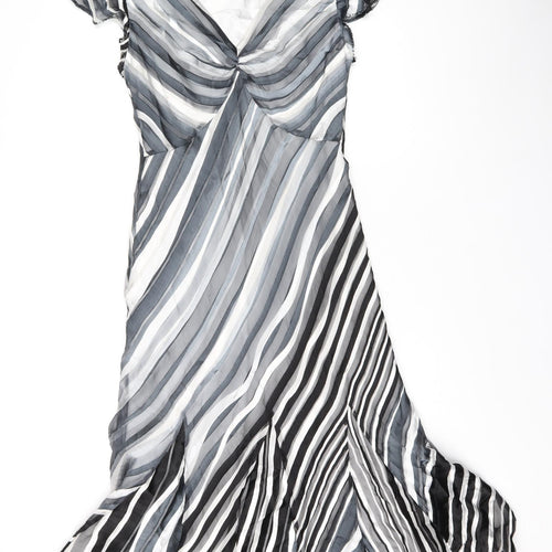 CC Womens Grey Striped Viscose Shift Size 10 V-Neck Pullover