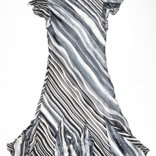 CC Womens Grey Striped Viscose Shift Size 10 V-Neck Pullover