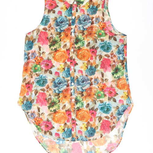 Brave Soul Womens Multicoloured Floral Polyester Basic Button-Up Size XS Collared