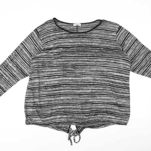 Daisy Eldridge Womens Grey Striped Polyester Jersey T-Shirt Size XL Round Neck
