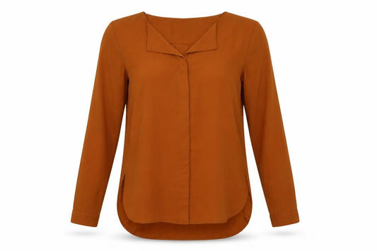 Front view of VILA women’s orange polyester basic blouse, size XS, collared