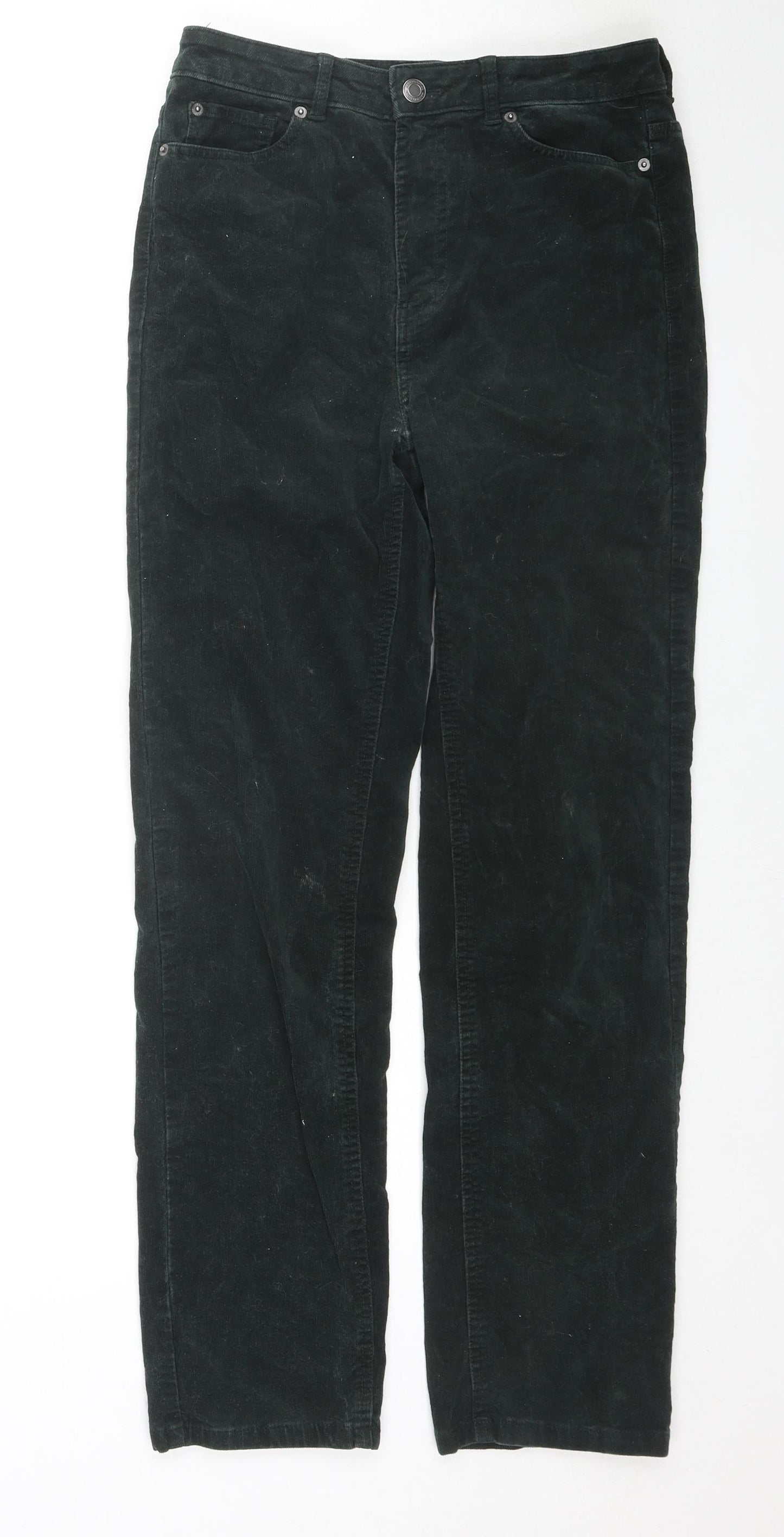 Marks and Spencer Womens Green Cotton Straight Jeans Size 10 L29 in Regular Zip