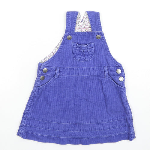 JoJo Maman Bébé Girls Blue Cotton Pinafore/Dungaree Dress Size 12-18 Months Square Neck Snap