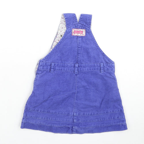 JoJo Maman Bébé Girls Blue Cotton Pinafore/Dungaree Dress Size 12-18 Months Square Neck Snap
