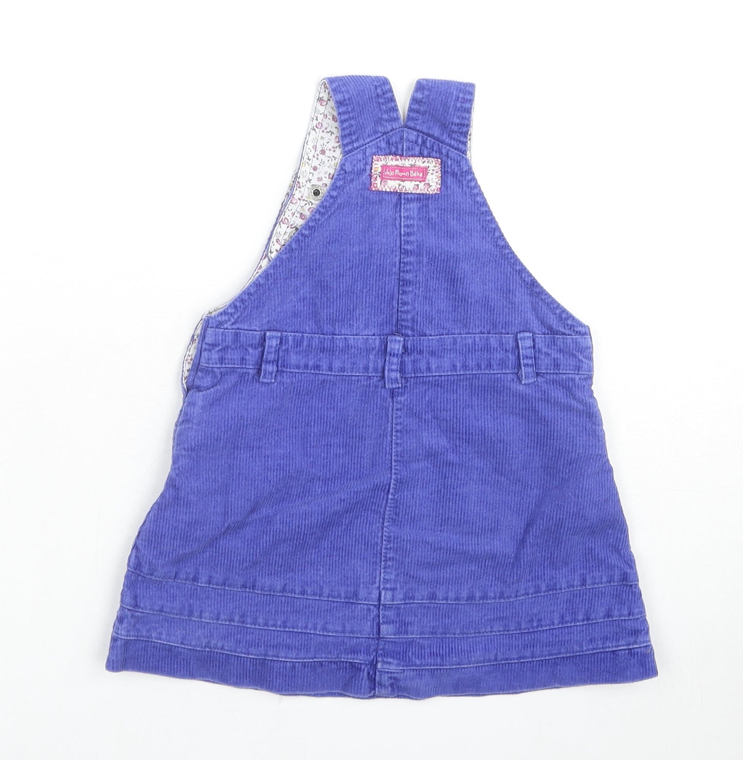 JoJo Maman Bébé Girls Blue Cotton Pinafore/Dungaree Dress Size 12-18 Months Square Neck Snap