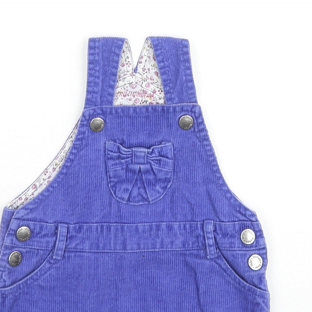 JoJo Maman Bébé Girls Blue Cotton Pinafore/Dungaree Dress Size 12-18 Months Square Neck Snap