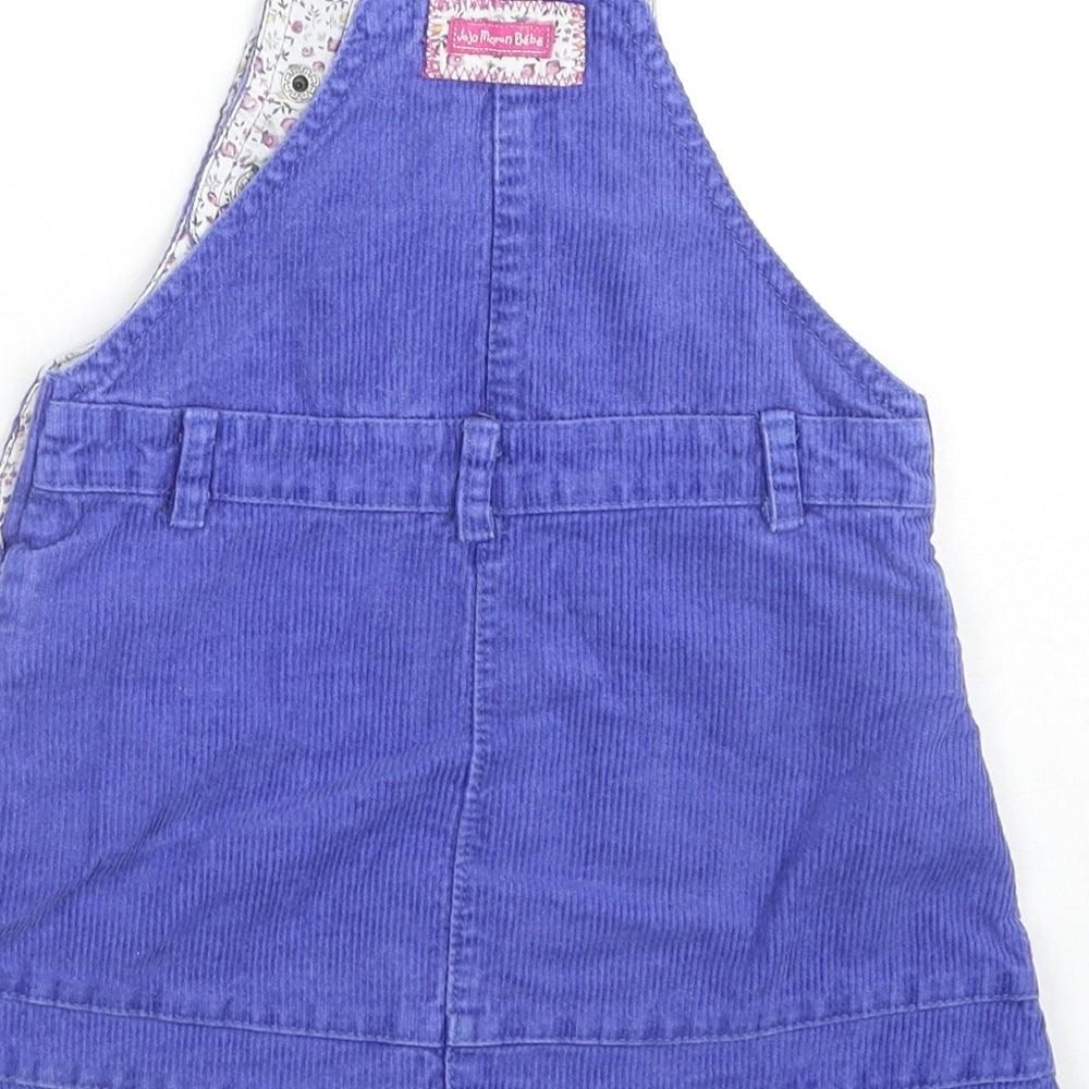 JoJo Maman Bébé Girls Blue Cotton Pinafore/Dungaree Dress Size 12-18 Months Square Neck Snap