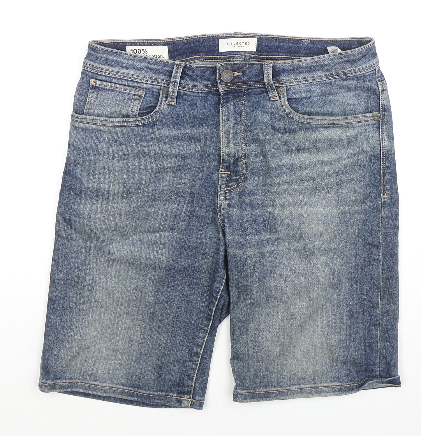 Selected Homme Mens Blue Cotton Bermuda Shorts Size M L10 in Regular Zip