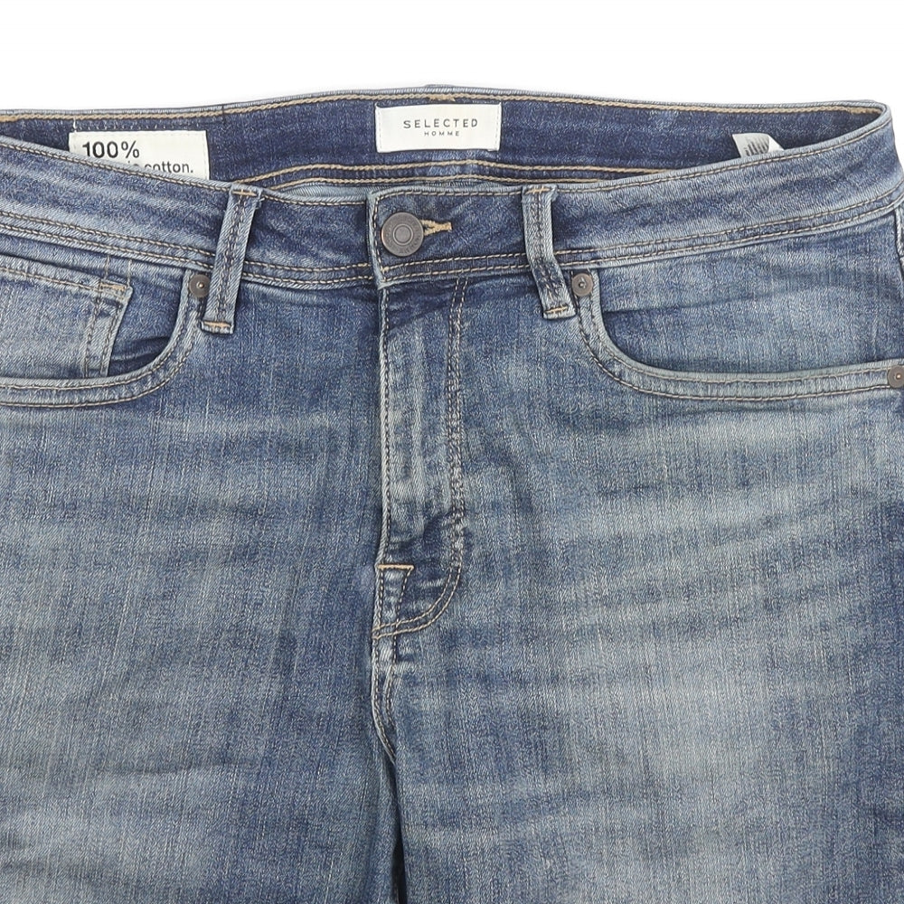 Selected Homme Mens Blue Cotton Bermuda Shorts Size M L10 in Regular Zip