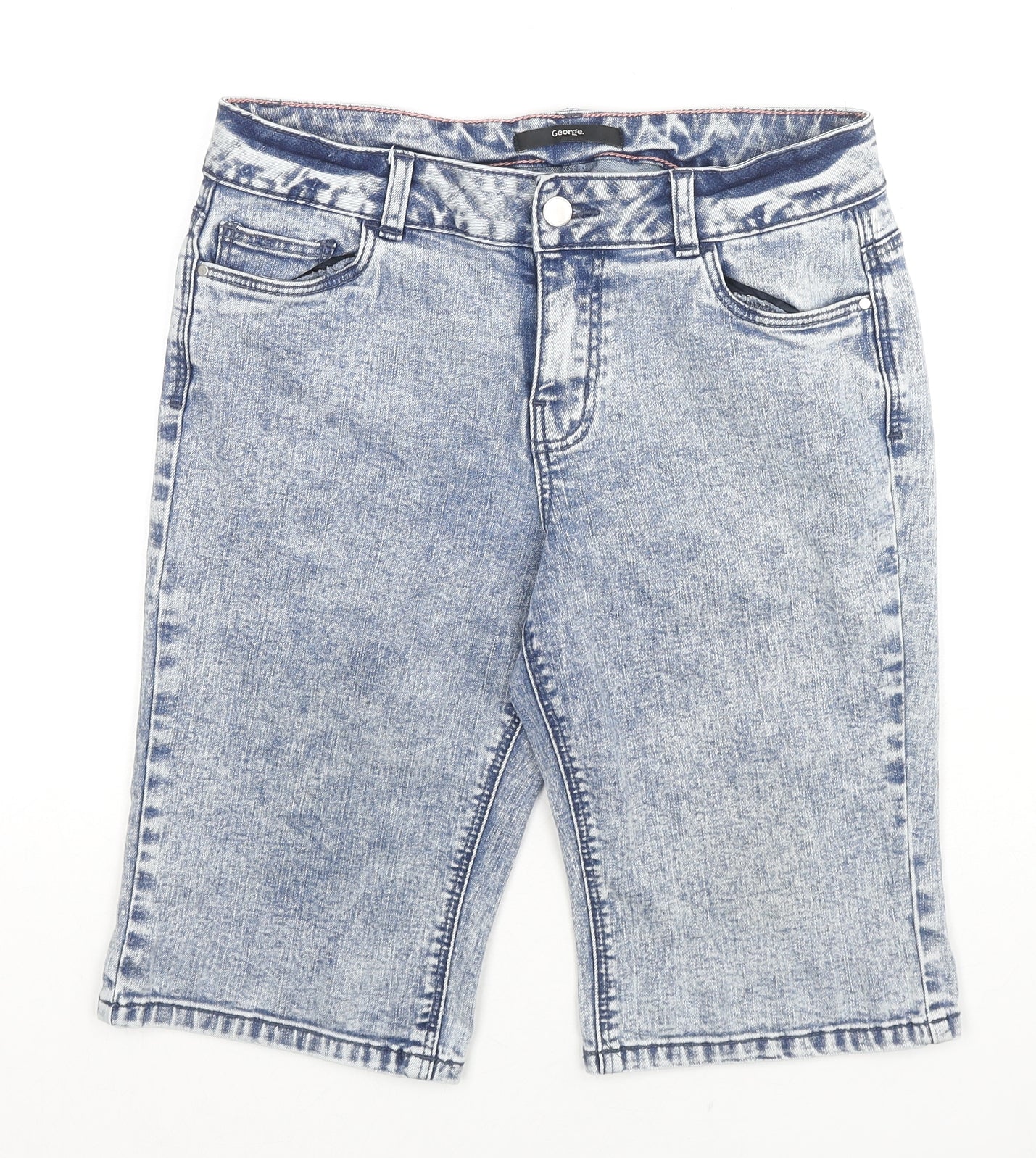 George Womens Blue Cotton Boyfriend Shorts Size 10 L12 in Regular Zip