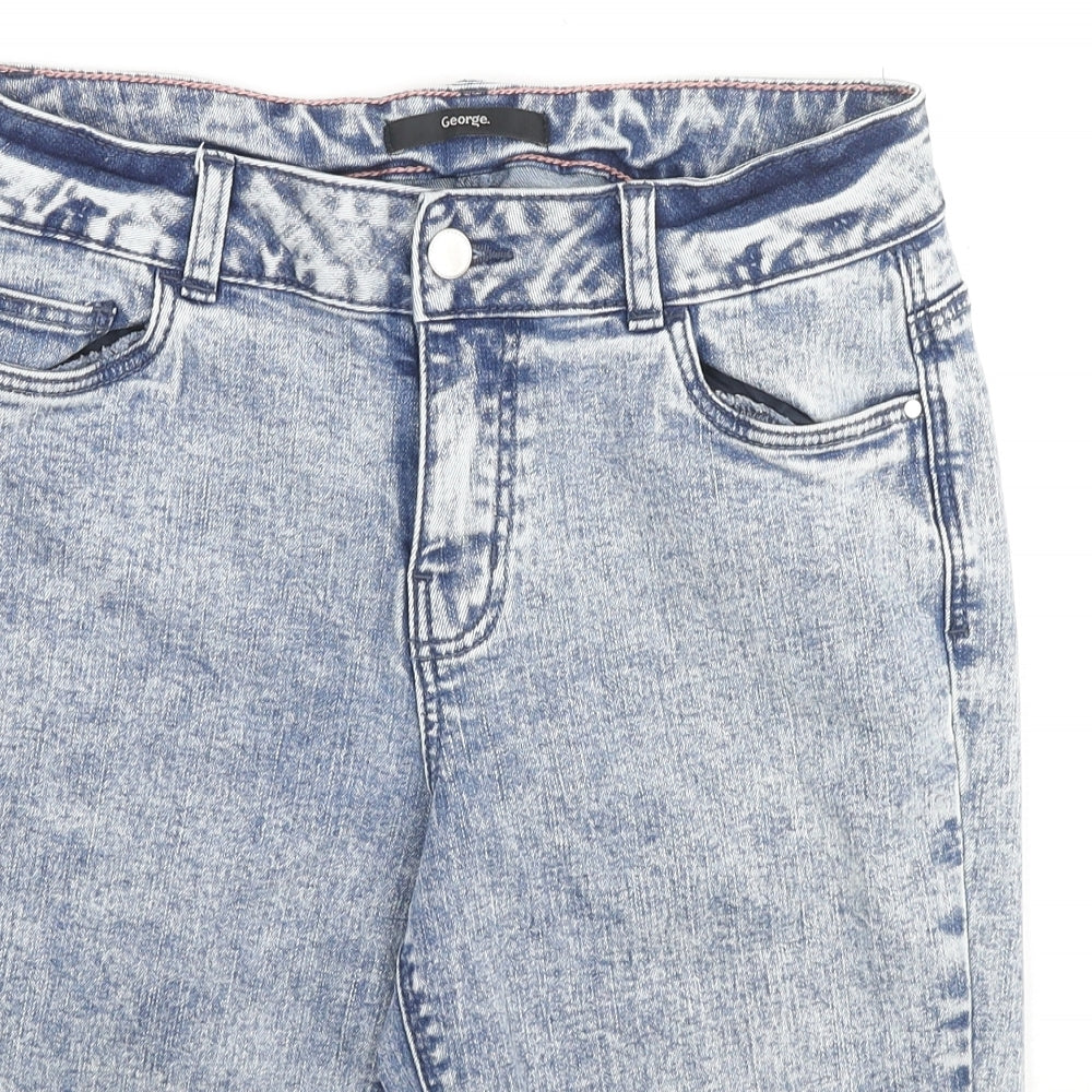 George Womens Blue Cotton Boyfriend Shorts Size 10 L12 in Regular Zip