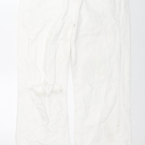 Pull&Bear Womens White Cotton Bootcut Jeans Size 12 L28 in Regular Zip