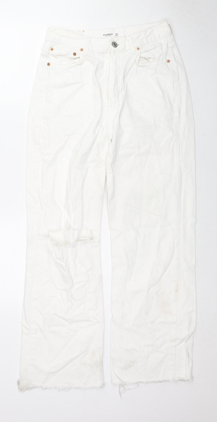 Pull&Bear Womens White Cotton Bootcut Jeans Size 12 L28 in Regular Zip