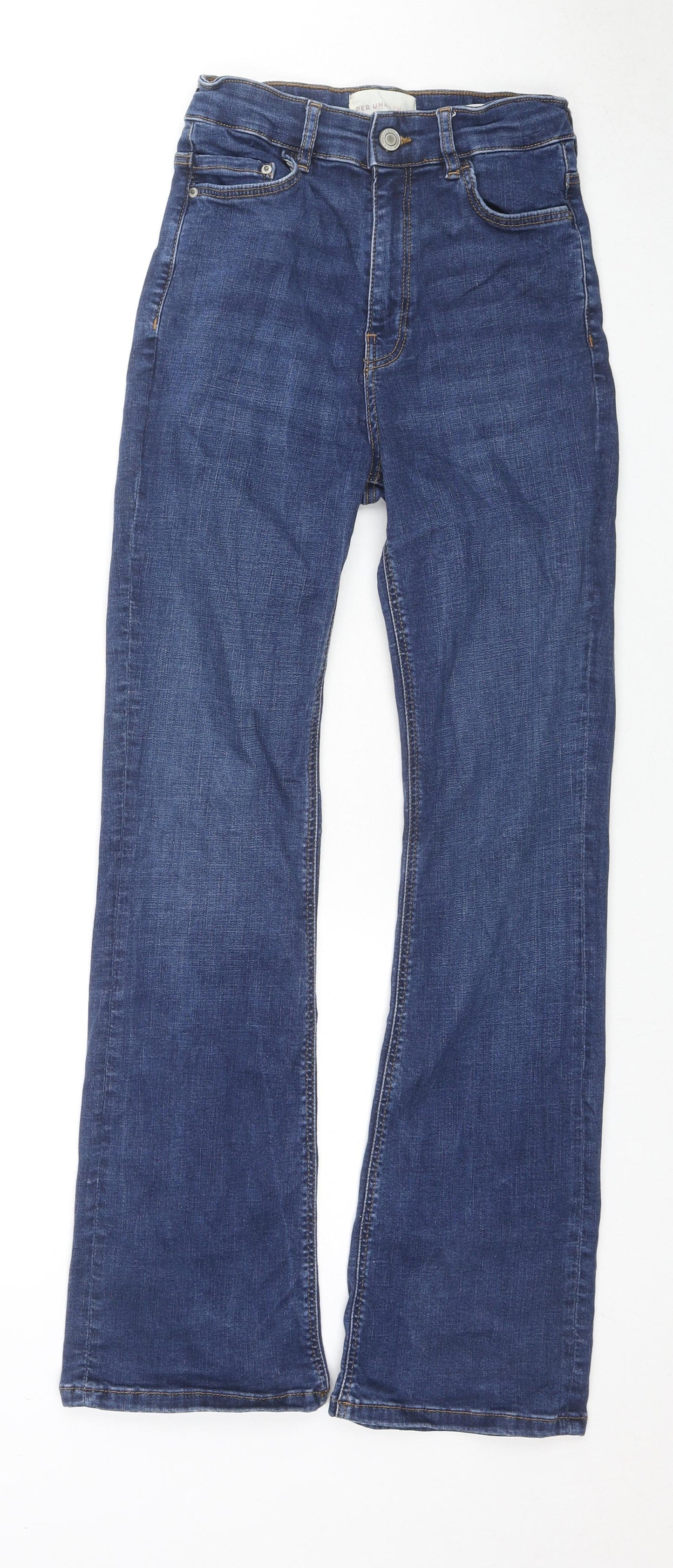Per Una Womens Blue Cotton Flared Jeans Size 8 L28 in Regular Zip
