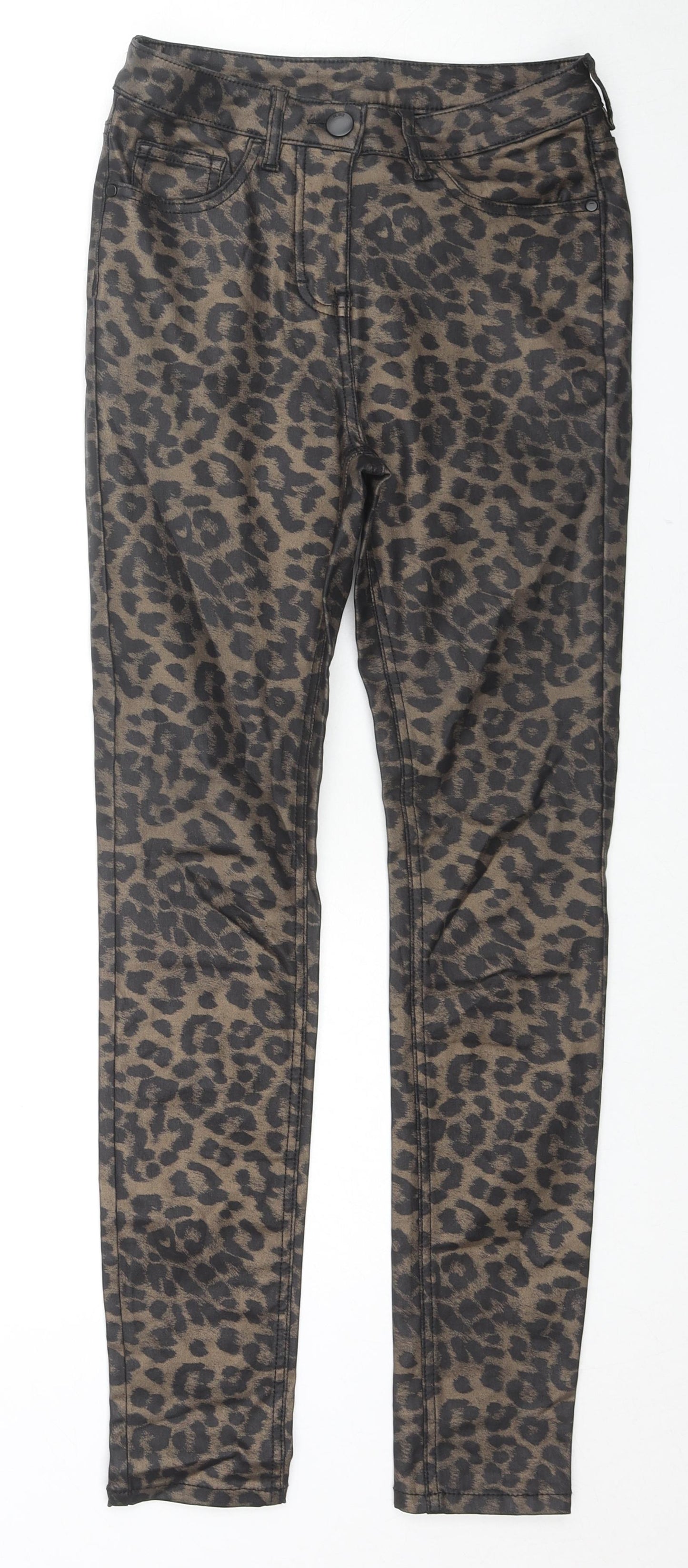 NEXT Womens Brown Animal Print Cotton Skinny Jeans Size 26 in L27 in Regular Zip - Leopard Print