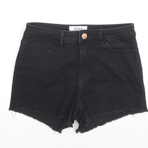 Miss Selfridge Womens Black Cotton Hot Pants Shorts Size 8 L3 in Regular Zip