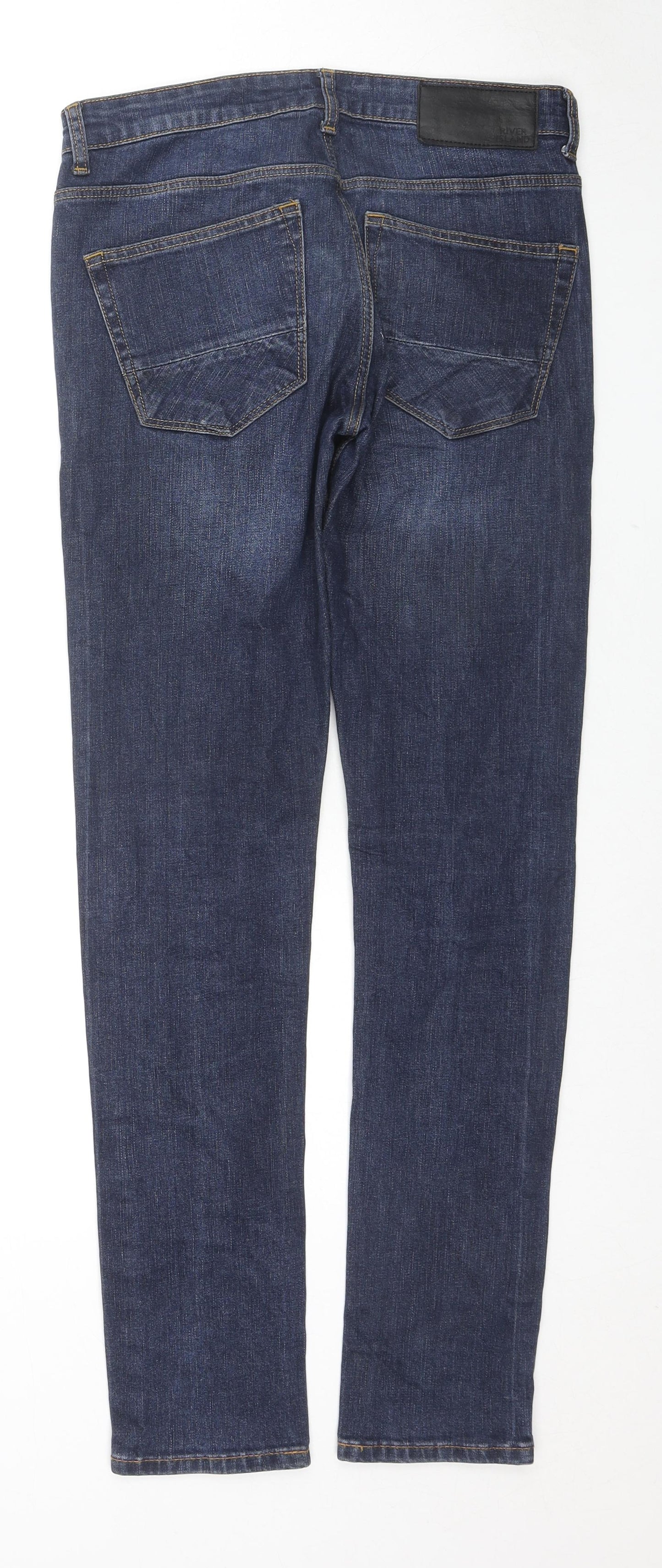River Island Mens Blue Cotton Skinny Jeans Size 28 in L30 in Regular Button