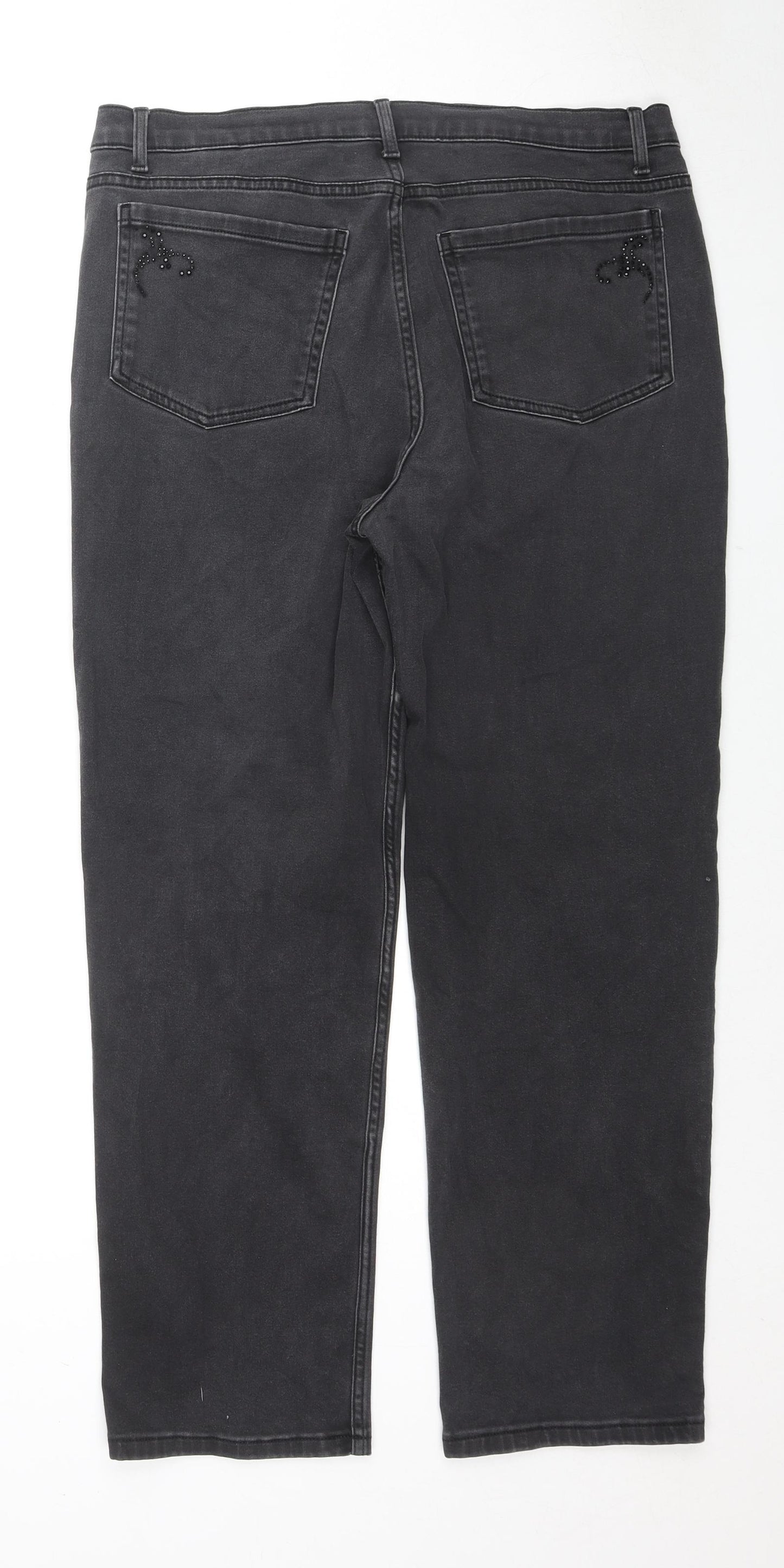 Marks and Spencer Womens Black Cotton Straight Jeans Size 16 L28 in Regular Zip