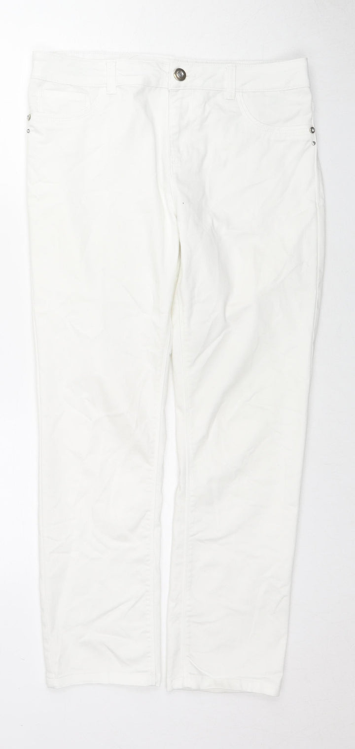 Woolworths Womens White Cotton Straight Jeans Size 36 in L27 in Regular Zip
