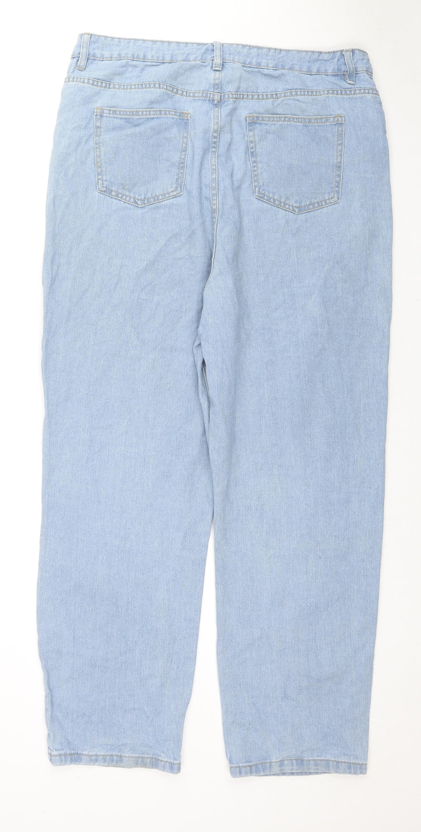 Boohoo Womens Blue Cotton Straight Jeans Size 16 L28 in Regular Zip
