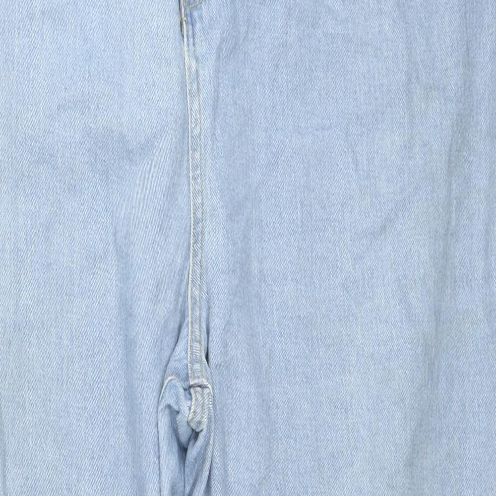 Boohoo Womens Blue Cotton Straight Jeans Size 16 L28 in Regular Zip