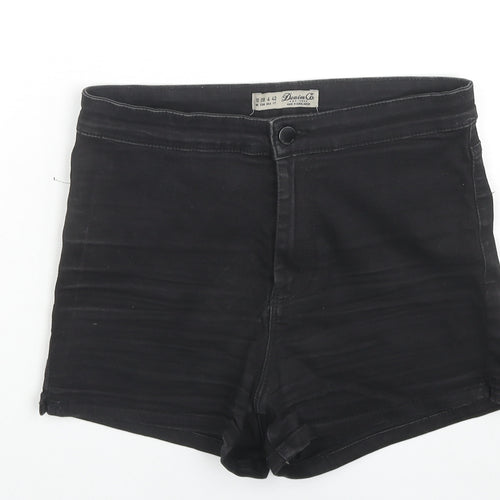 Denim & Co. Womens Black Cotton Hot Pants Shorts Size 10 L3 in Regular Zip
