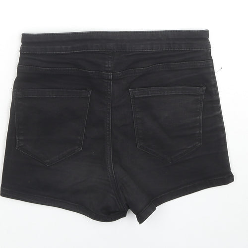 Denim & Co. Womens Black Cotton Hot Pants Shorts Size 10 L3 in Regular Zip