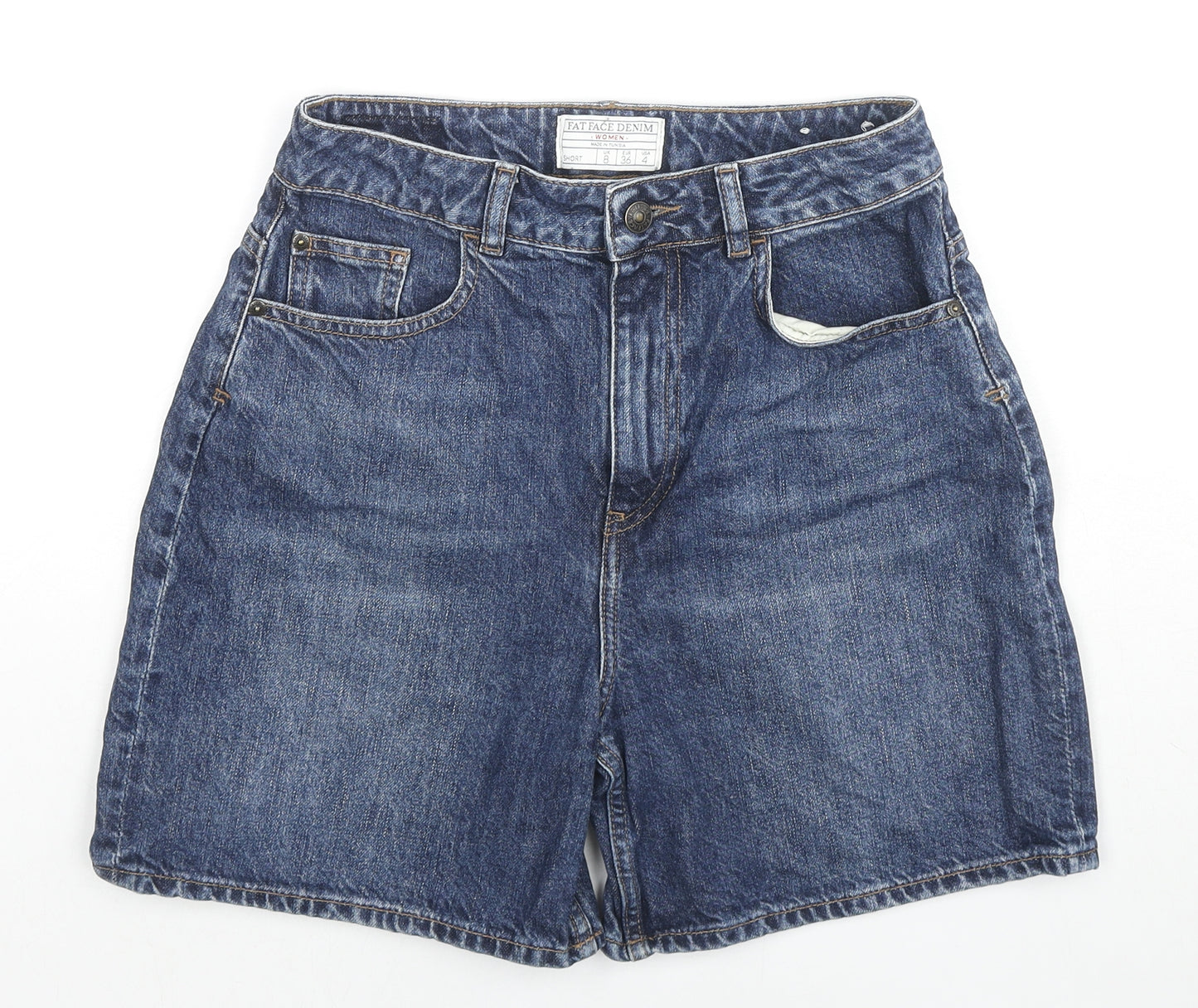 Fat Face Womens Blue Cotton Boyfriend Shorts Size 8 L6 in Regular Zip