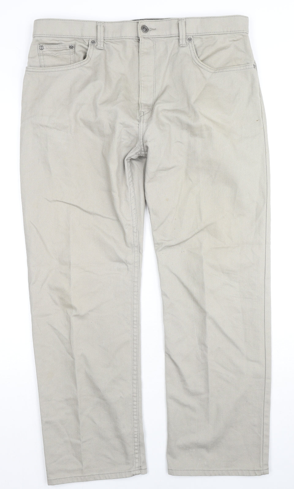 Blue Harbour Mens Beige Cotton Straight Jeans Size 36 in L29 in Regular Zip