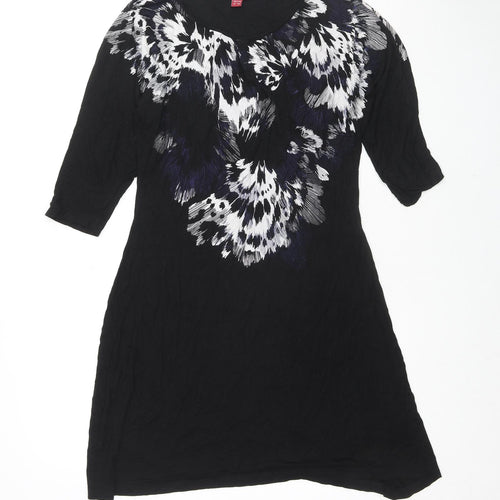 Monsoon Womens Black Floral Viscose A-Line Size 12 Round Neck Pullover