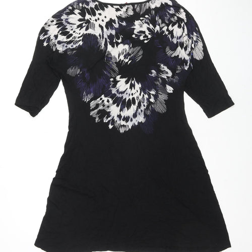 Monsoon Womens Black Floral Viscose A-Line Size 12 Round Neck Pullover