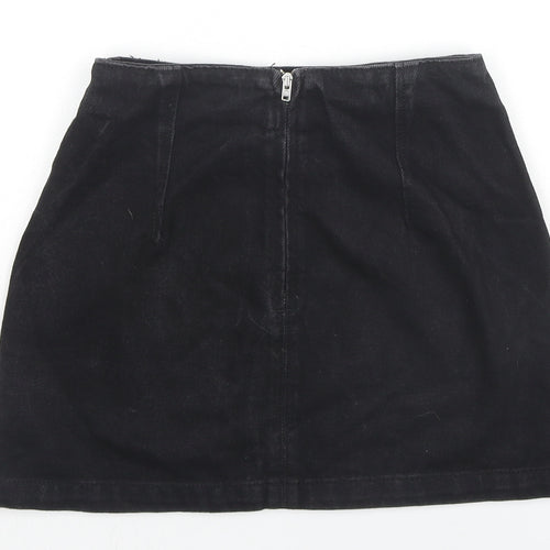 Topshop Womens Black Floral Cotton Mini Skirt Size 4 Zip
