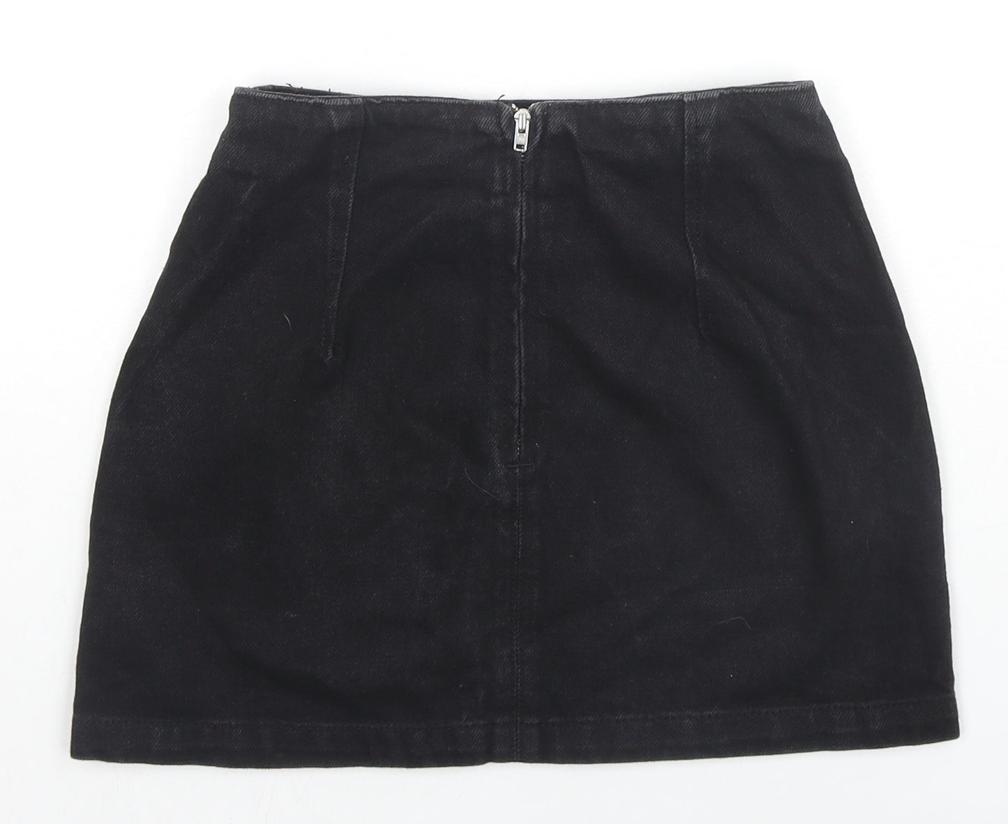 Topshop Womens Black Floral Cotton Mini Skirt Size 4 Zip