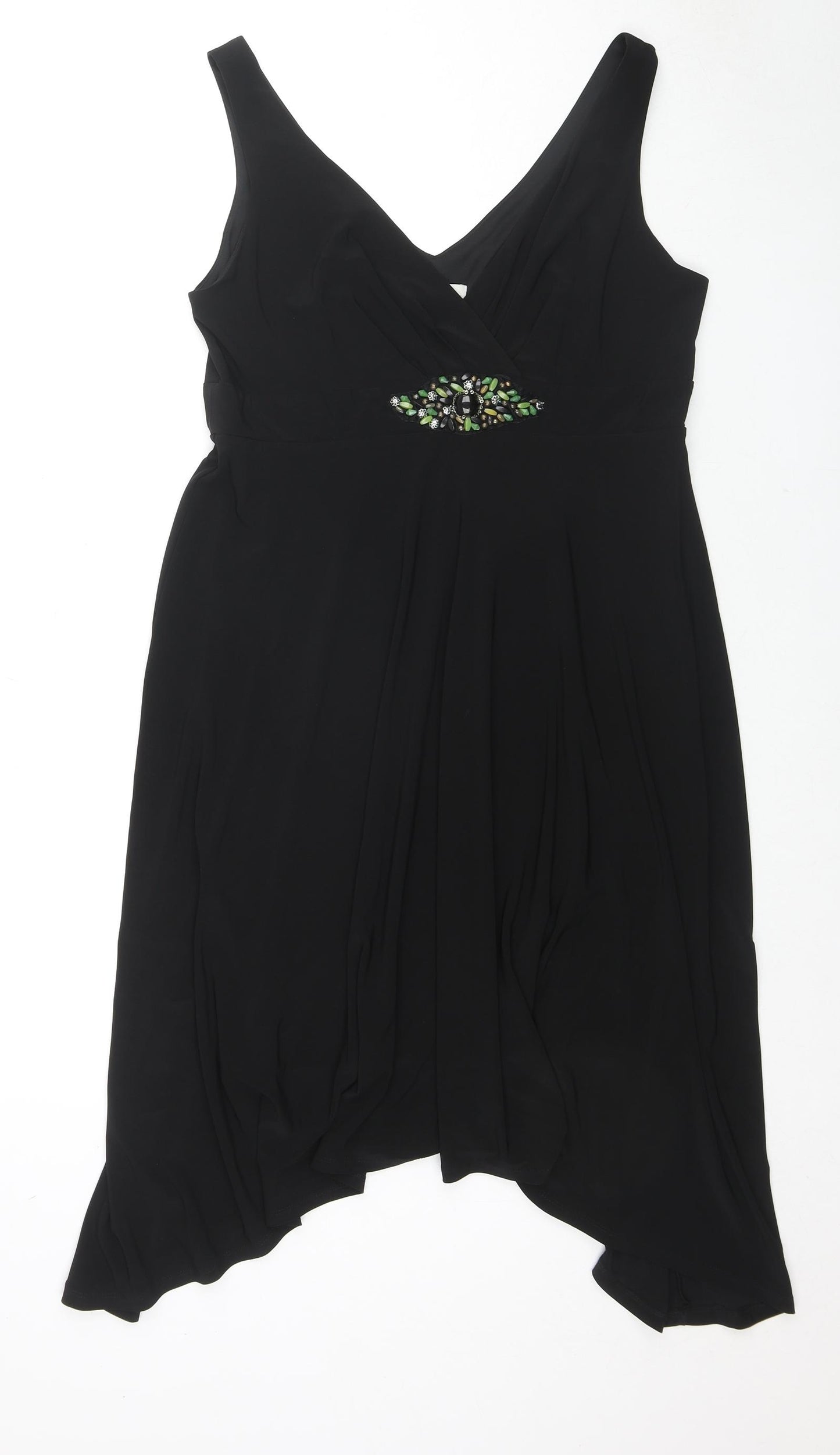 Ronni Nicole Womens Black Polyester Tank Dress Size 16 V-Neck Pullover - Beaded Detail