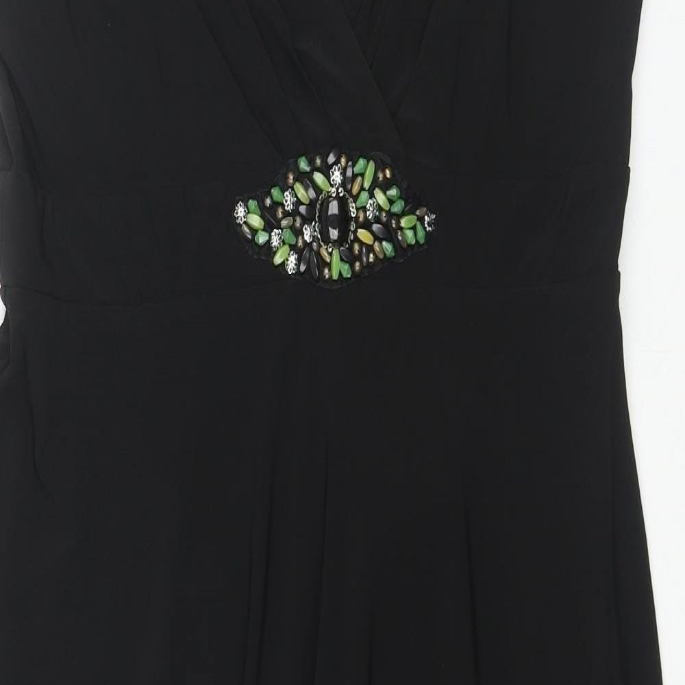 Ronni Nicole Womens Black Polyester Tank Dress Size 16 V-Neck Pullover - Beaded Detail
