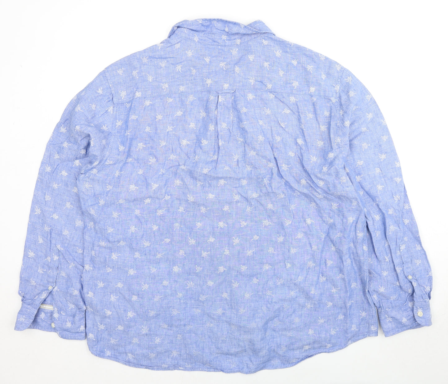 Marks and Spencer Mens Blue Floral Linen Button-Up Size 2XL Collared Button - Palm Trees