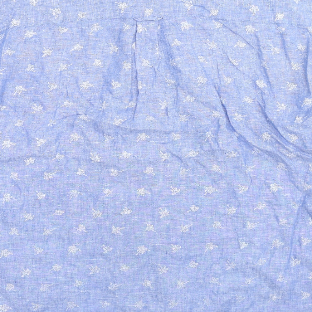 Marks and Spencer Mens Blue Floral Linen Button-Up Size 2XL Collared Button - Palm Trees