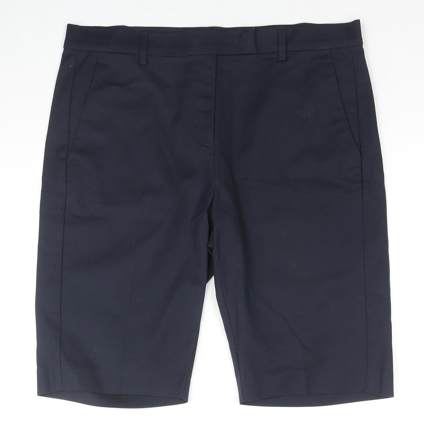 Marks and Spencer Womens Blue Cotton Chino Shorts Size 14 L10 in Regular Zip