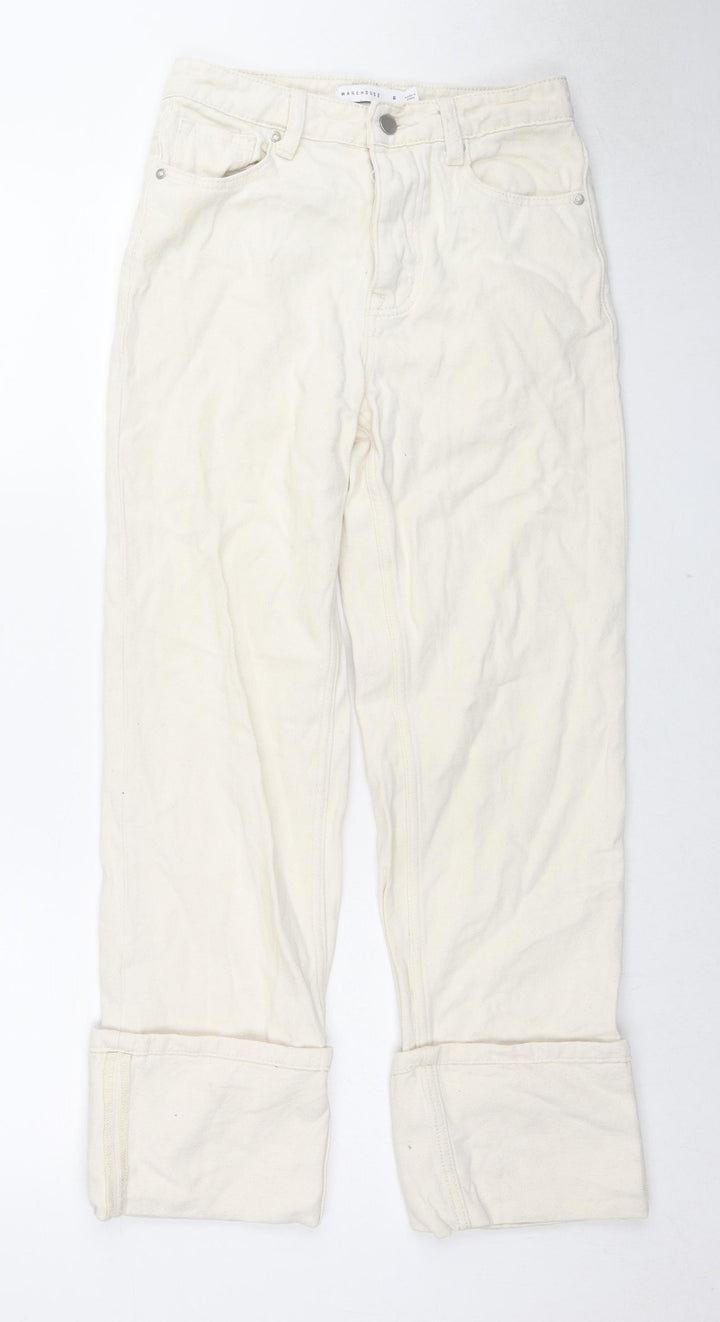 Warehouse Womens Beige Cotton Tapered Jeans Size 6 L26 in Regular Zip