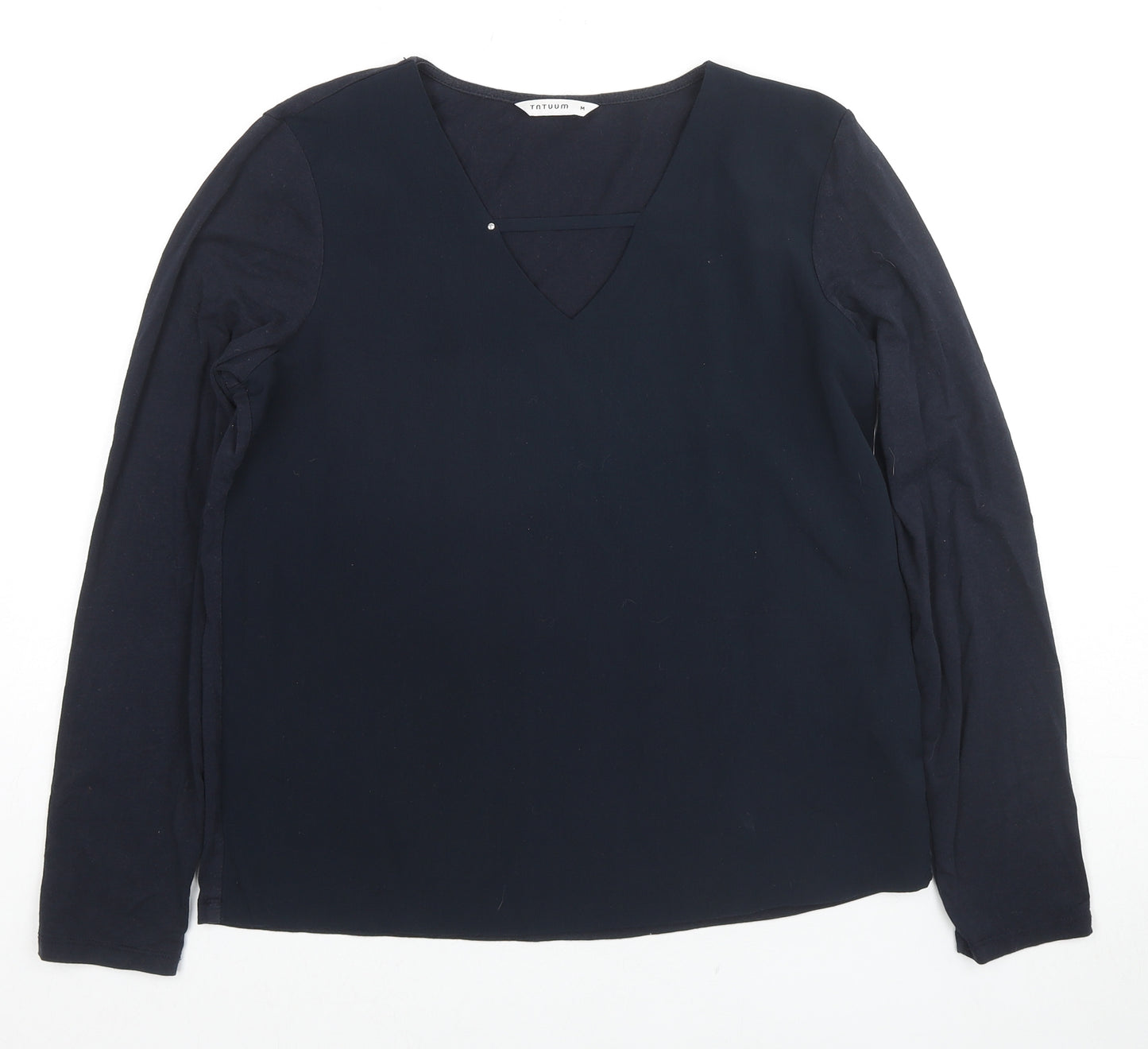 Tatuum Womens Blue Cotton Basic Blouse Size M V-Neck