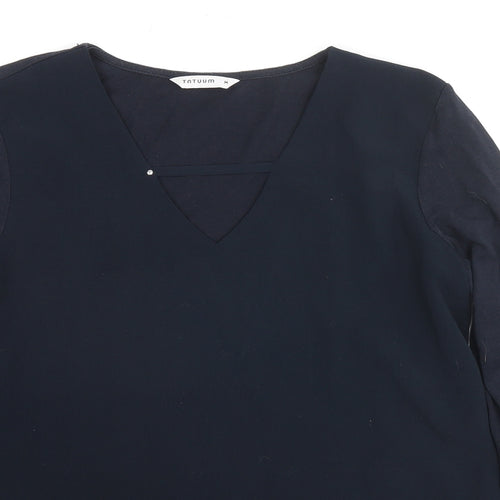 Tatuum Womens Blue Cotton Basic Blouse Size M V-Neck