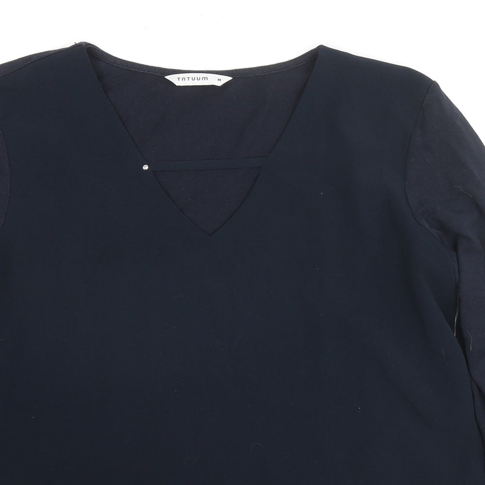 Tatuum Womens Blue Cotton Basic Blouse Size M V-Neck