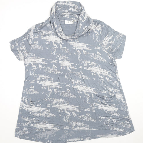 Tara Clothing Womens Grey Geometric Viscose Basic T-Shirt Size M Cowl Neck - Size M/L