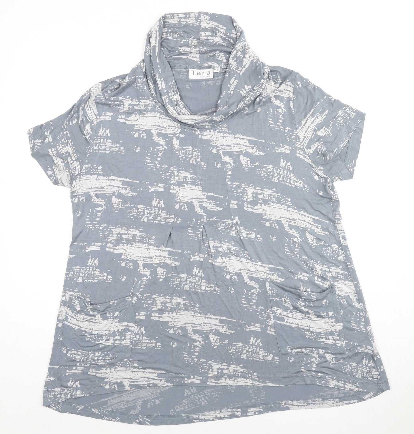 Tara Clothing Womens Grey Geometric Viscose Basic T-Shirt Size M Cowl Neck - Size M/L